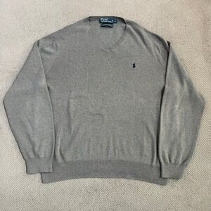 Vintage 2000s Polo Ralph Lauren Grey V-Neck Pima Cotton Sweater XL